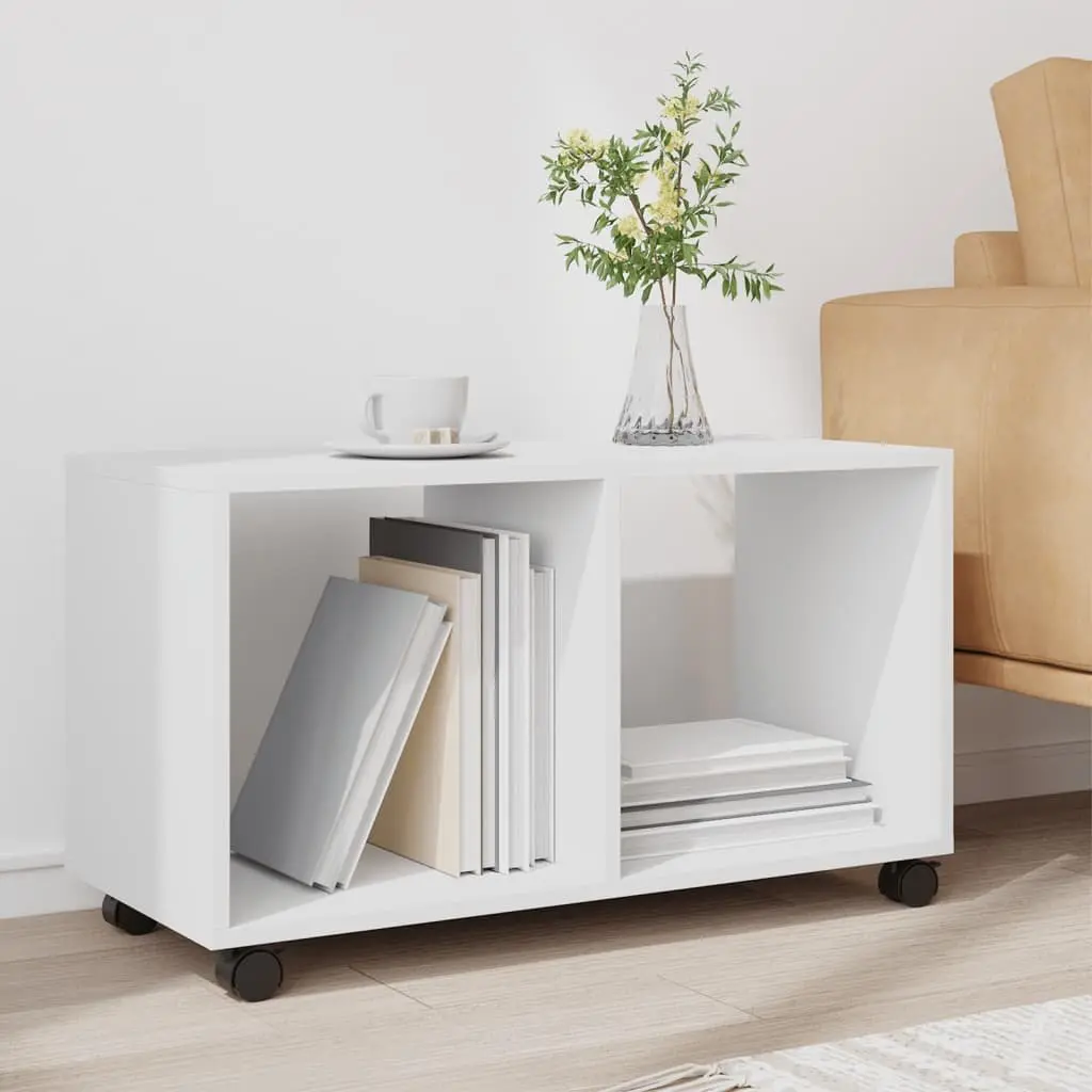 Rolling Cabinet White Storage Unit Furniture with Swivel Wheels and Lockable