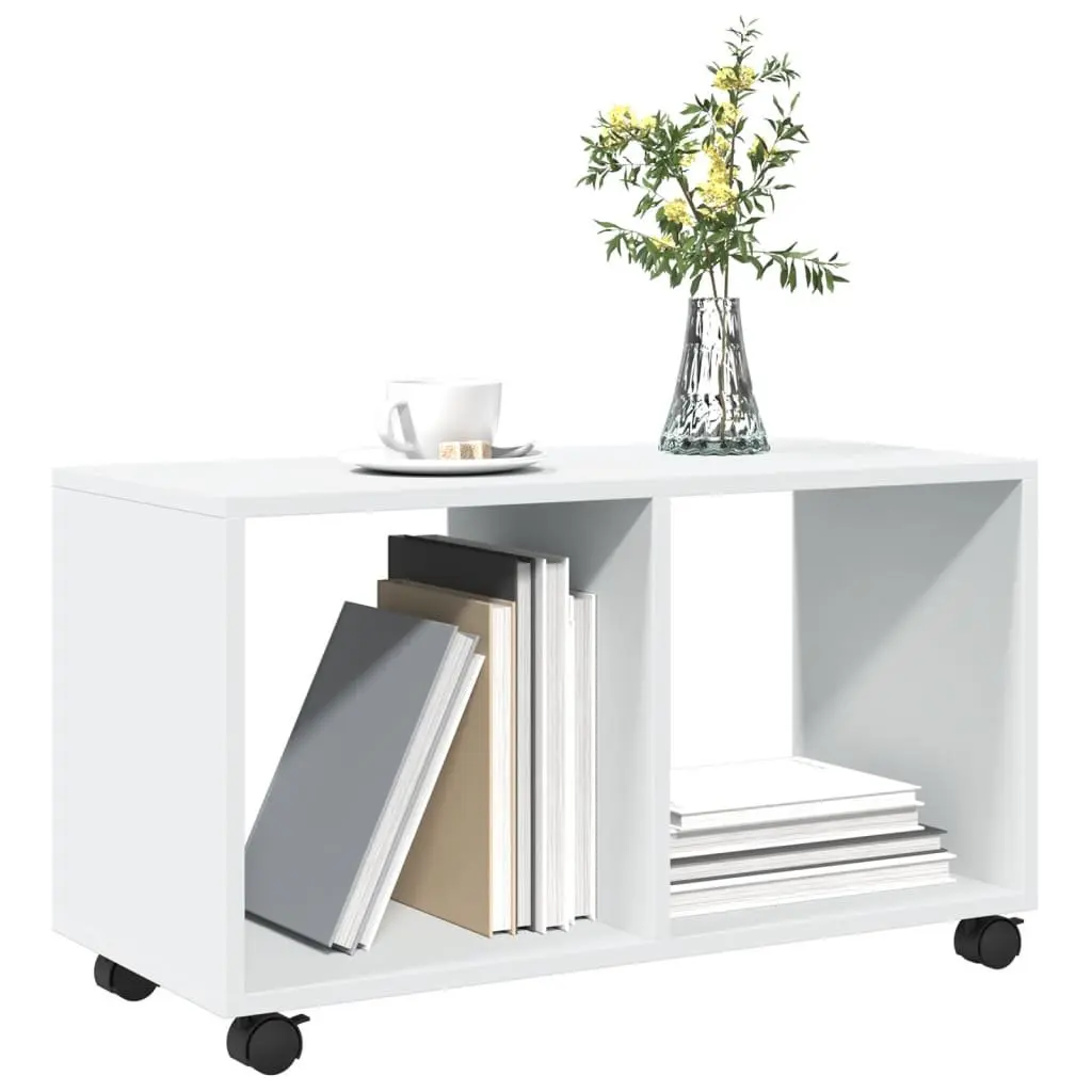 Rolling Cabinet White Storage Unit Furniture with Swivel Wheels and Lockable