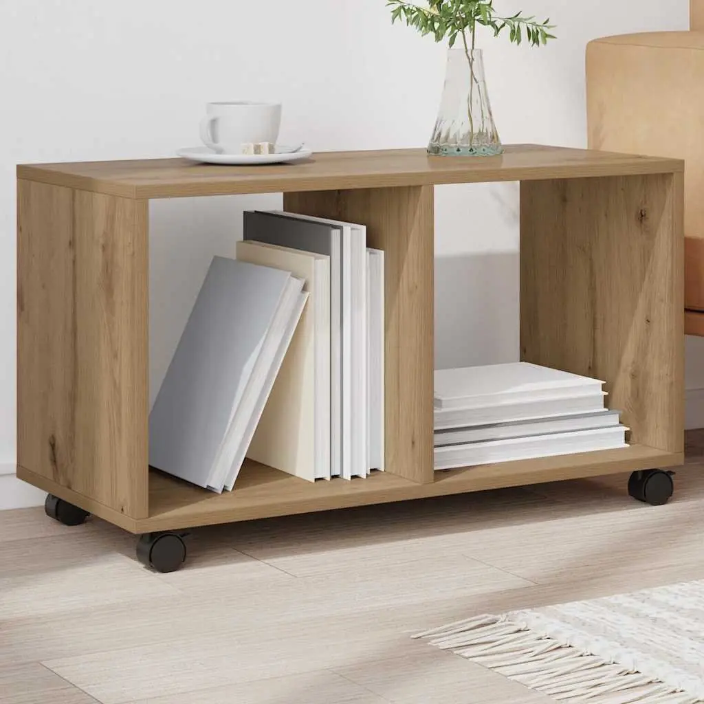 Rolling Cabinet Brown Engineered Wood Storage Unit with Swivel Wheels Casters