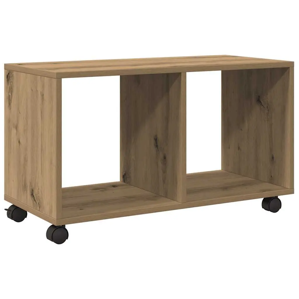 Rolling Cabinet Brown Engineered Wood Storage Unit with Swivel Wheels Casters