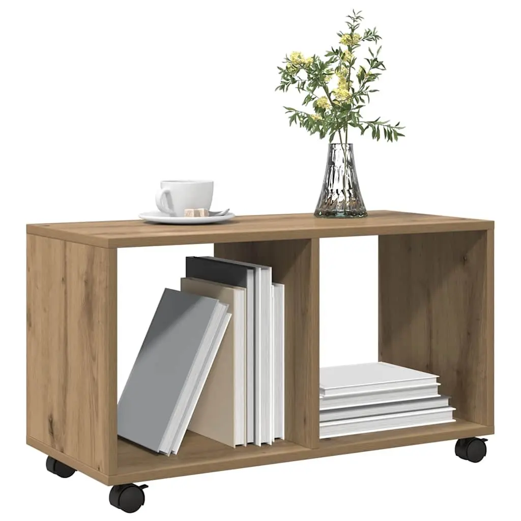 Rolling Cabinet Brown Engineered Wood Storage Unit with Swivel Wheels Casters