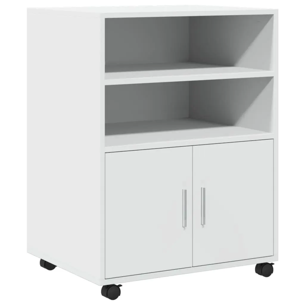 Rolling Cabinet White Storage Organizer for Home Office 60W x 48D x 81H cm