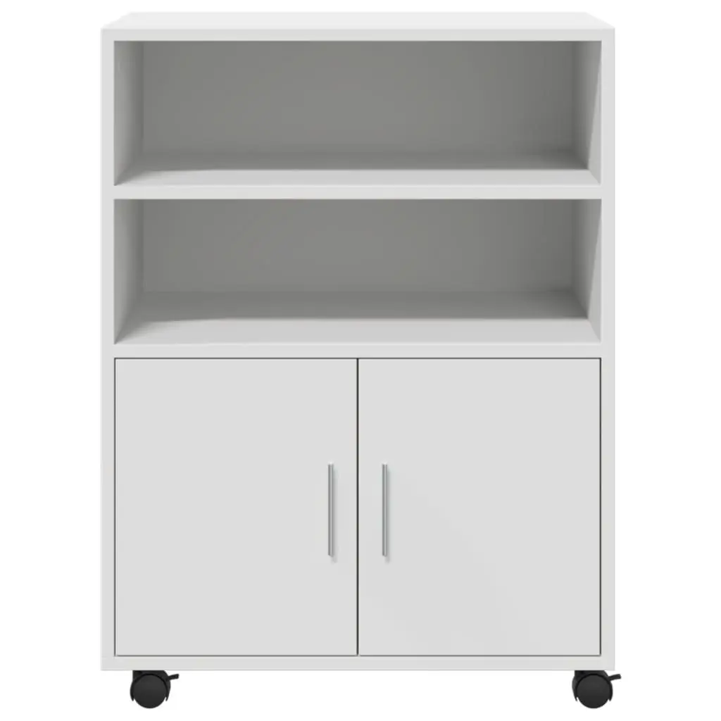 Rolling Cabinet White Storage Organizer for Home Office 60W x 48D x 81H cm