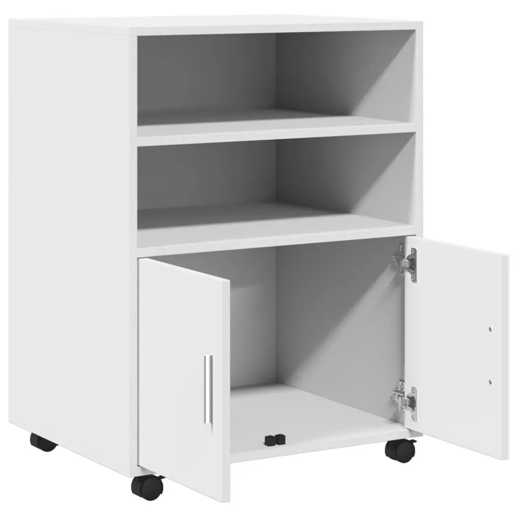 Rolling Cabinet White Storage Organizer for Home Office 60W x 48D x 81H cm
