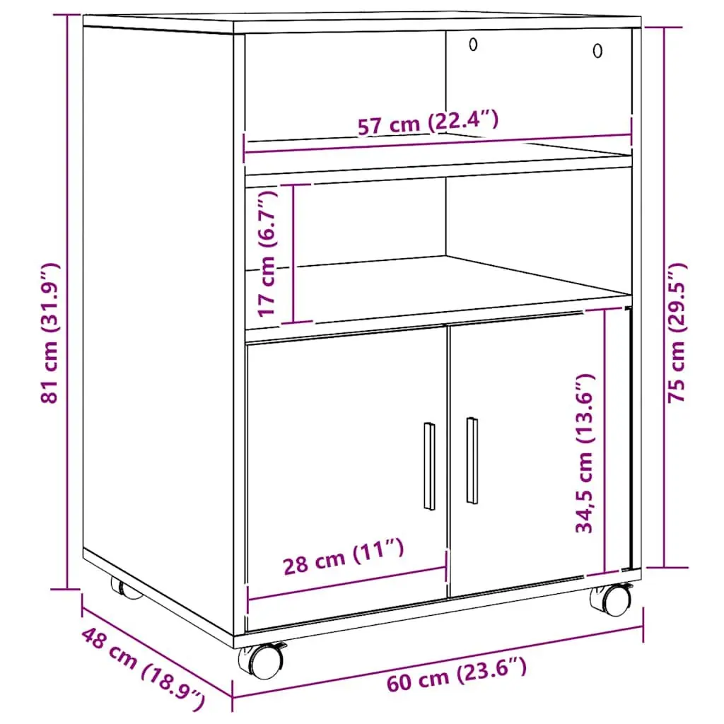 Brown Rolling Cabinet with Wheels