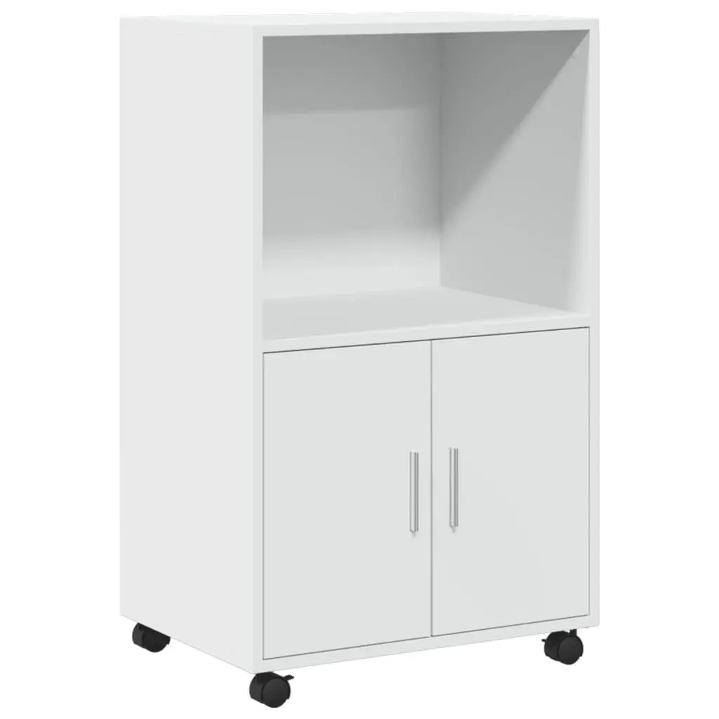 Rolling Cabinet White Storage Furniture Bedroom 55L x 40W x 91H cm