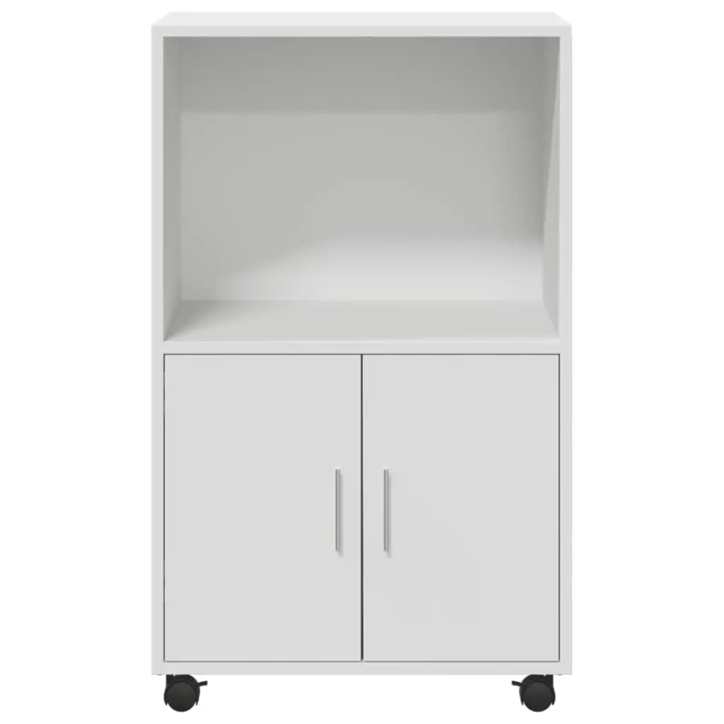 Rolling Cabinet White Storage Furniture Bedroom 55L x 40W x 91H cm