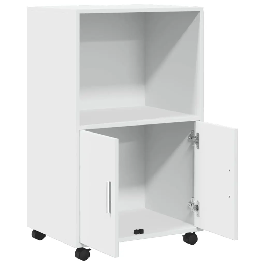 Rolling Cabinet White Storage Furniture Bedroom 55L x 40W x 91H cm