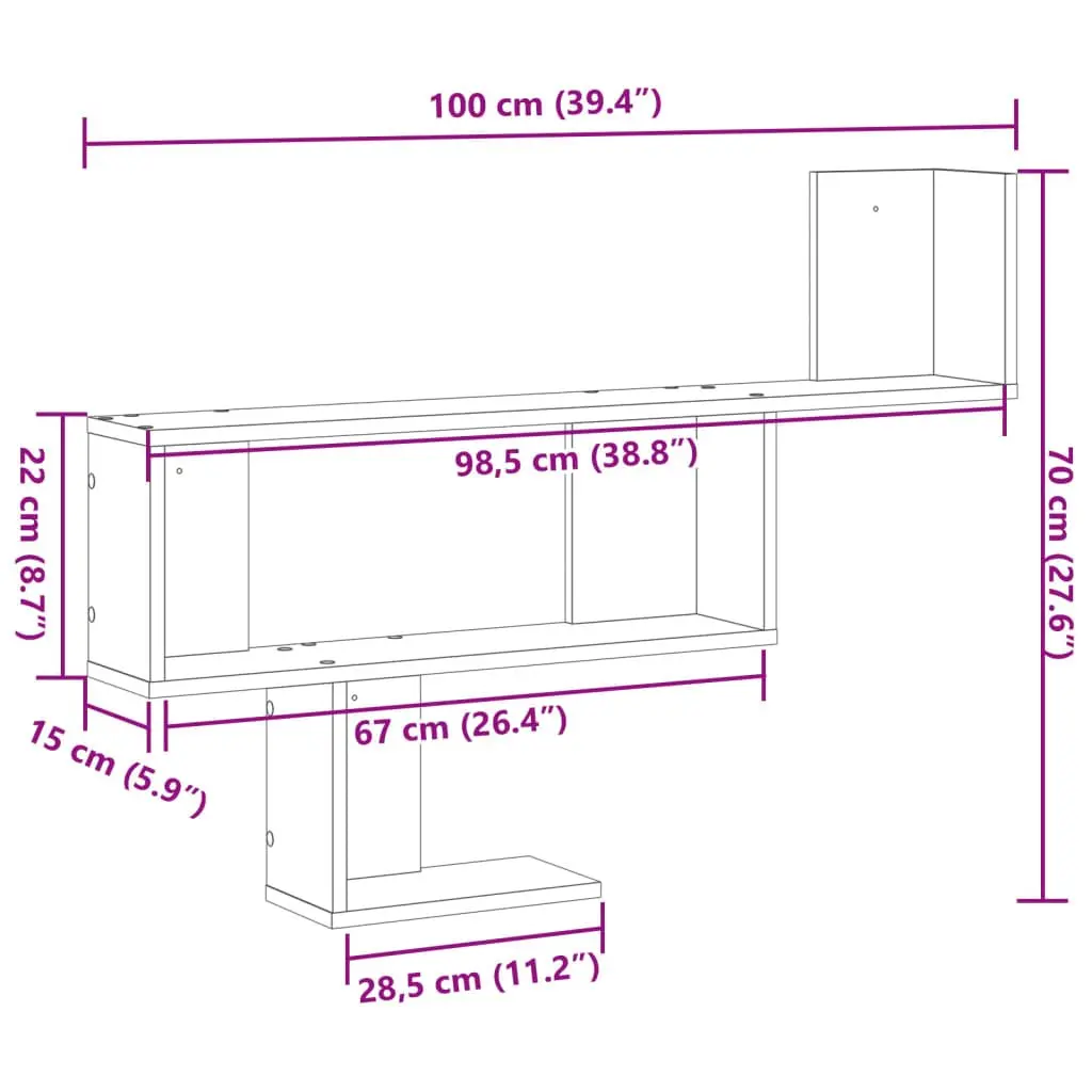 White Floating Wall Shelf Engineered Wood 100x15x70cm Storage Display Home