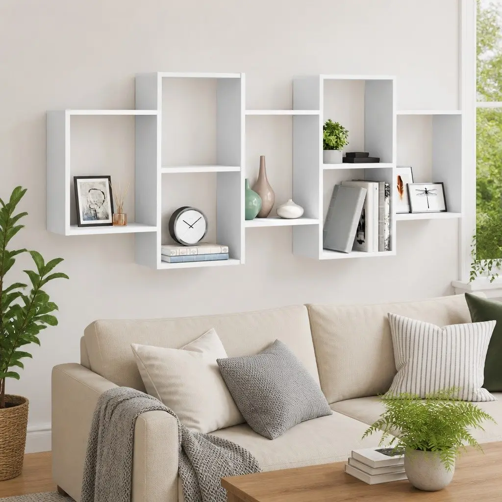 Floating Display Shelf White 159x18x65 cm Engineered Wood