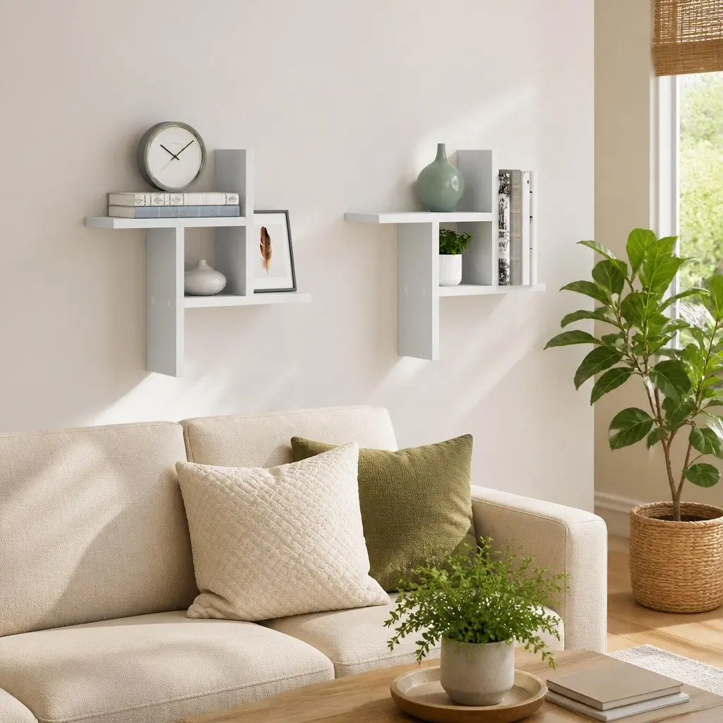 Wall Shelves for Home 38x12x38 cm White Floating Storage Display Unit 2 pcs