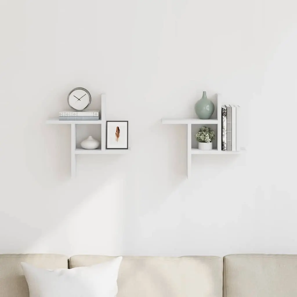 Wall Shelves for Home 38x12x38 cm White Floating Storage Display Unit 2 pcs
