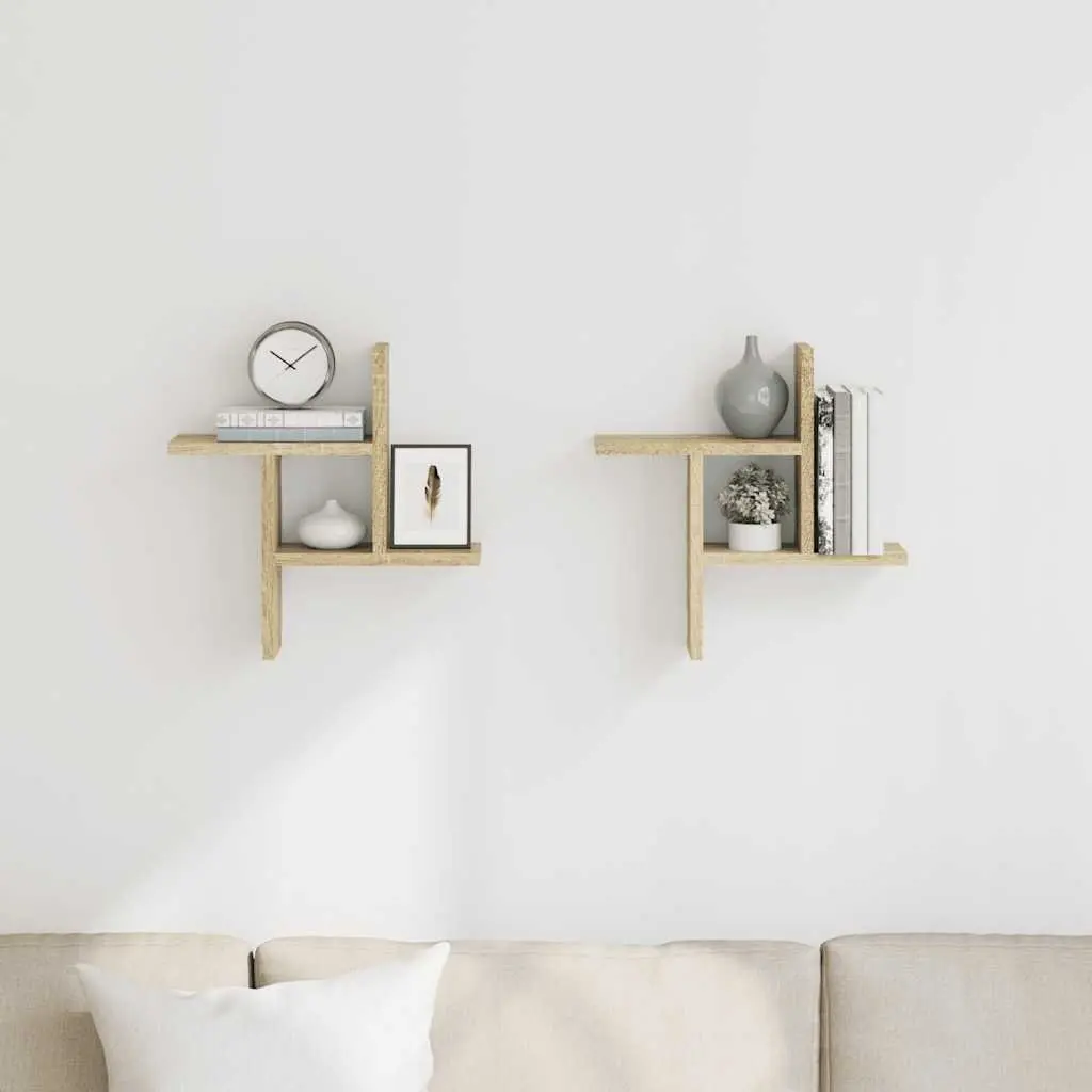 Wall Shelves 2 pcs Sonoma Oak 38x12x38 cm Floating Storage Display Organiser