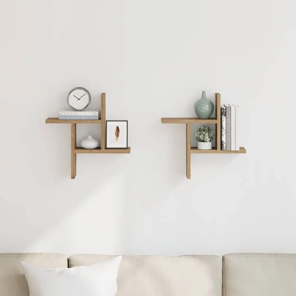Wall Shelves 2 pcs Brown Floating Storage Display Organiser 38x12x38 cm
