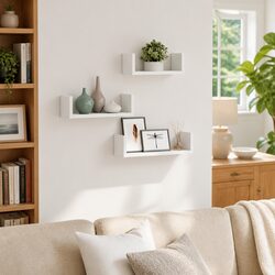 Set of 3 White Engineered Wood Wall Shelves