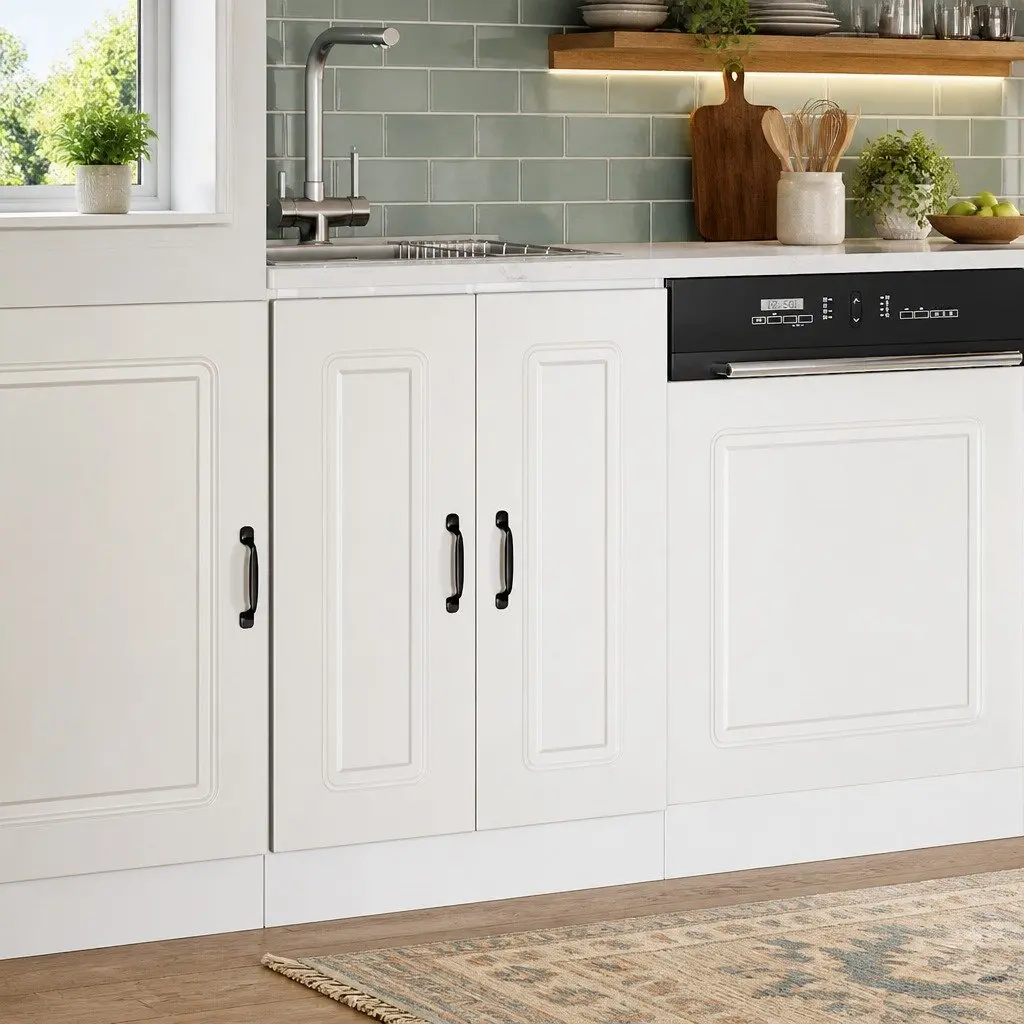 White Sink Base Cabinet Storage 60x46x81.5cm Engineered Wood for Kitchen Use
