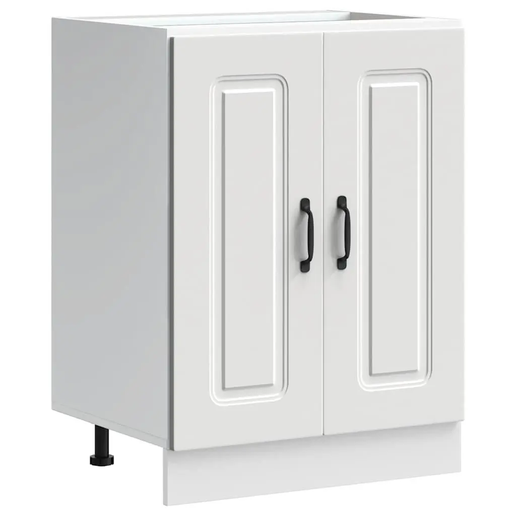 White Sink Base Cabinet Storage 60x46x81.5cm Engineered Wood for Kitchen Use