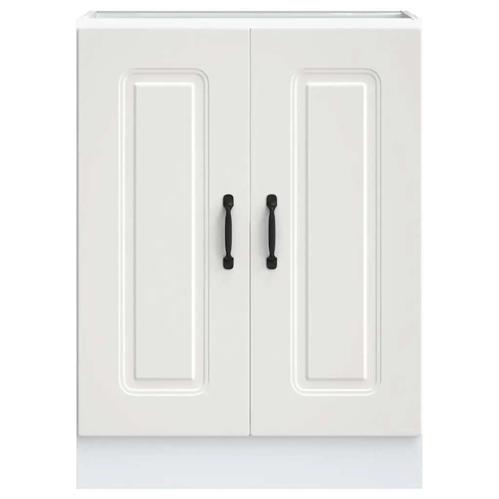 White Sink Base Cabinet Storage 60x46x81.5cm Engineered Wood for Kitchen Use