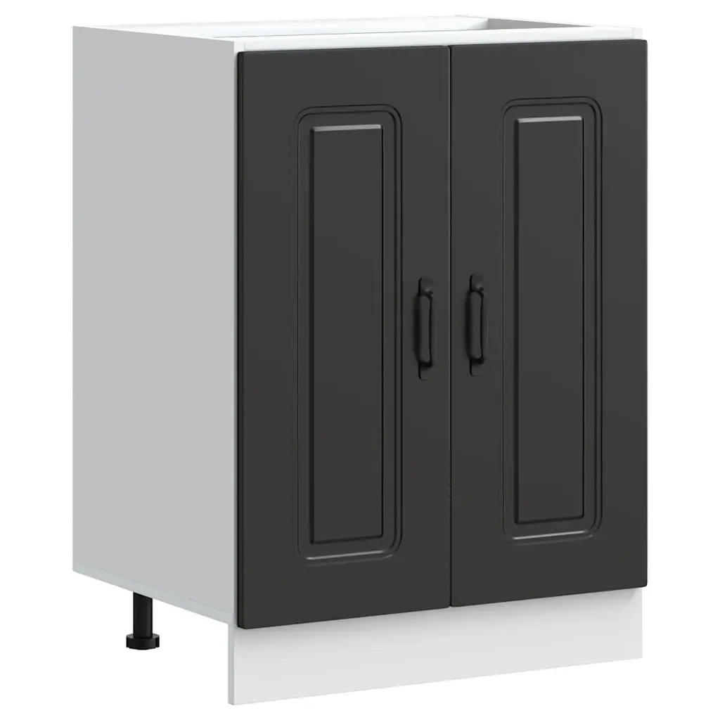 Sink Base Cabinet Kitchen Storage Engineered Wood Black 60x46x81.5cm Unit