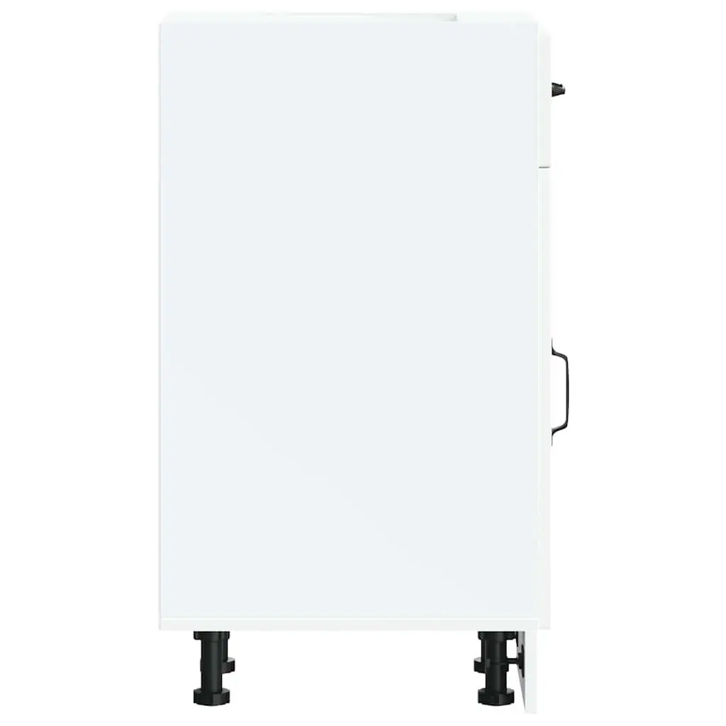 White Engineered Wood Base Cabinet for Kitchen Storage with Adjustable Feet