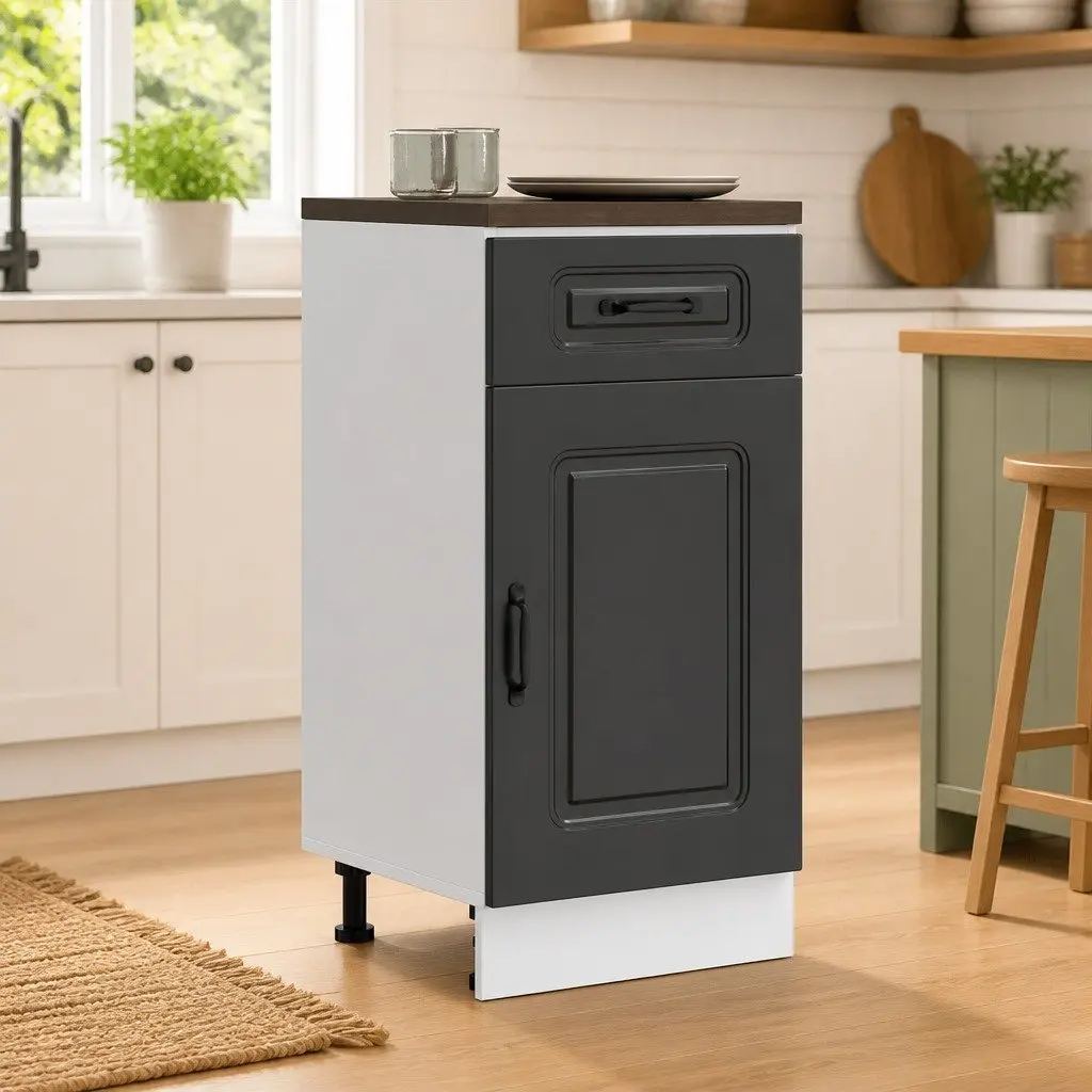 Kitchen Base Cabinet Black Engineered Wood Storage Cupboard Organiser