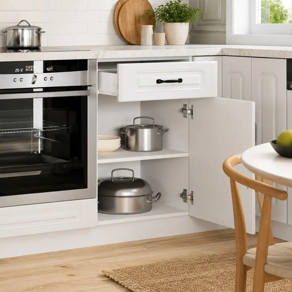 White High Gloss Kitchen Base Cabinet with Ample Storage