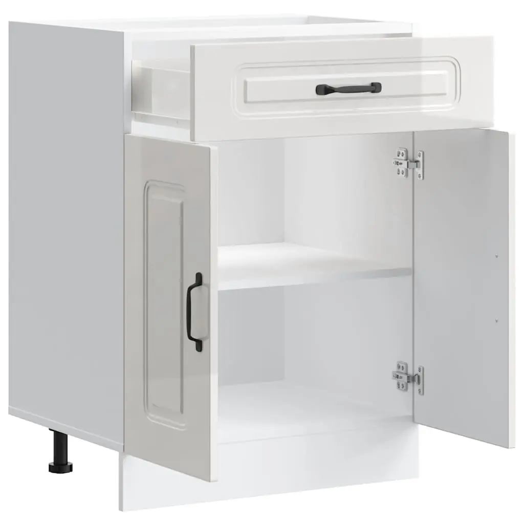 Kitchen Base Cabinet White High Gloss Engineered Wood Storage Cupboard Door