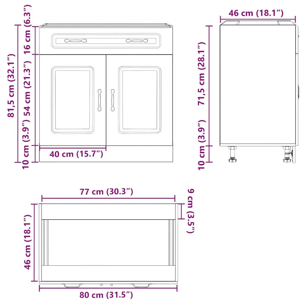 Kitchen Base Cabinet White Storage Cupboard Engineered Wood Adjustable Feet