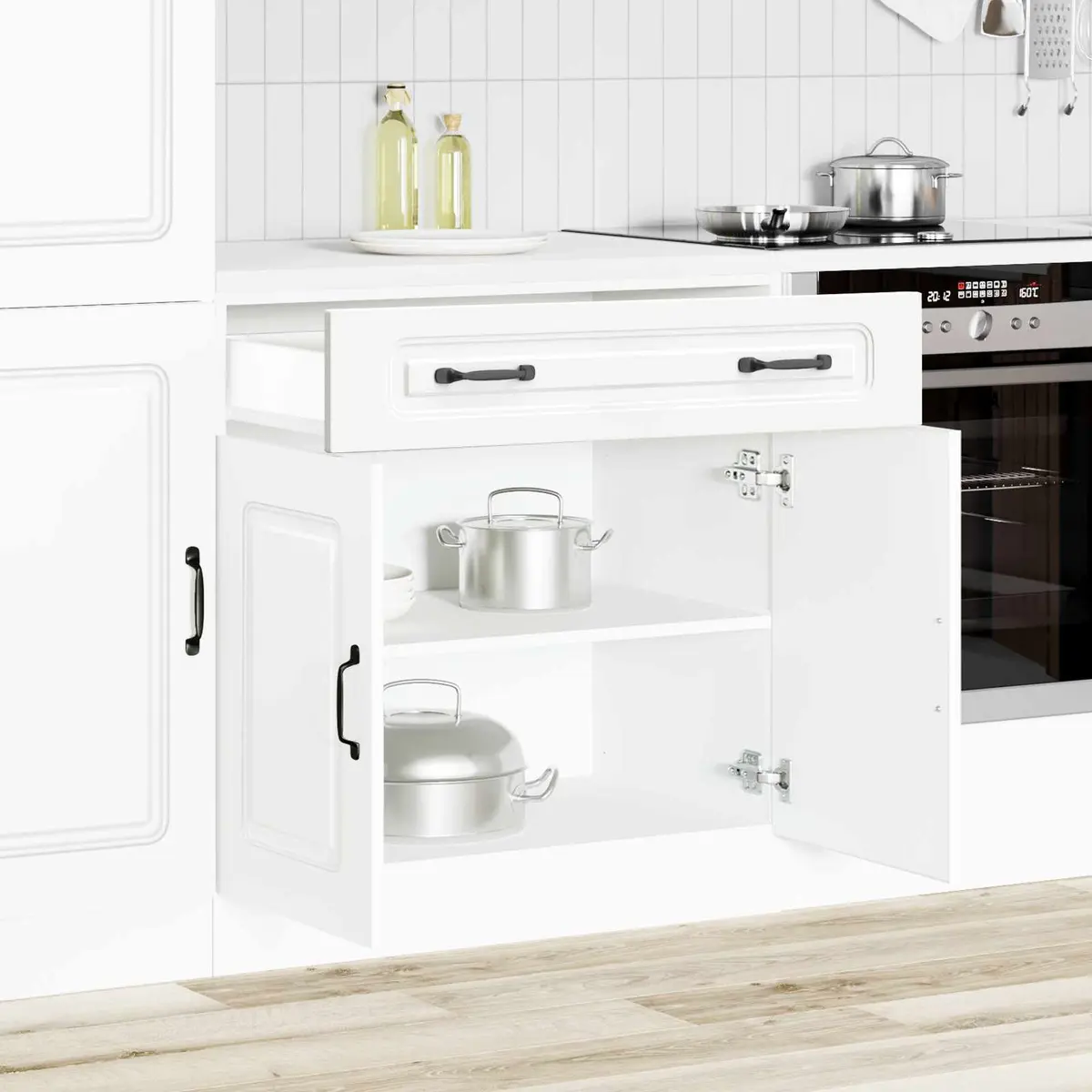 Kitchen Base Cabinet White Storage Cupboard Engineered Wood Adjustable Feet