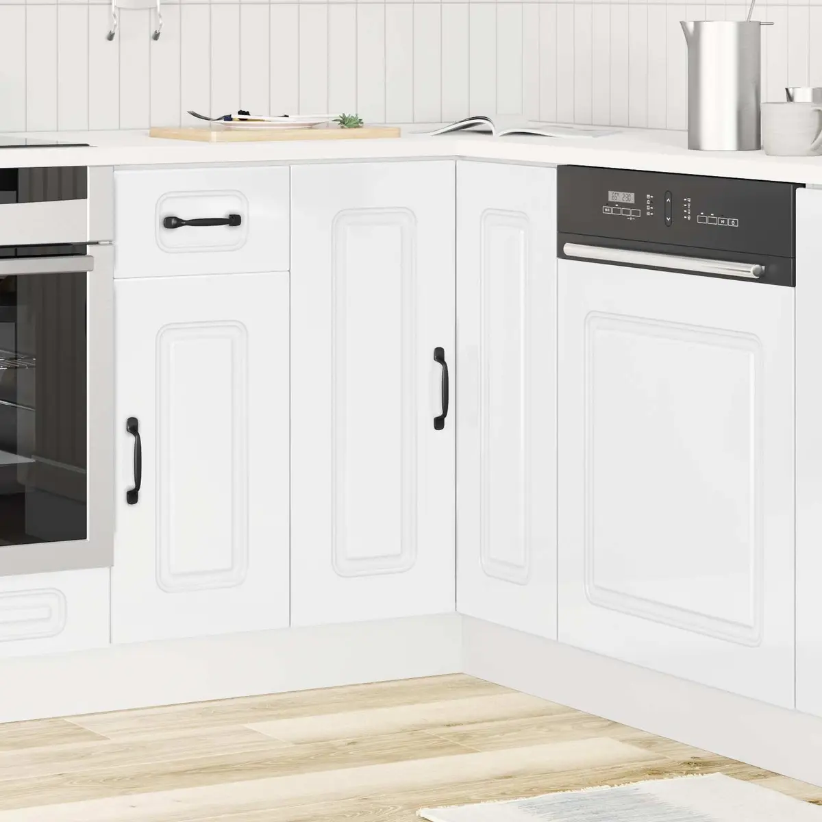 Engineered Wood Corner Base Cabinet in Glossy White