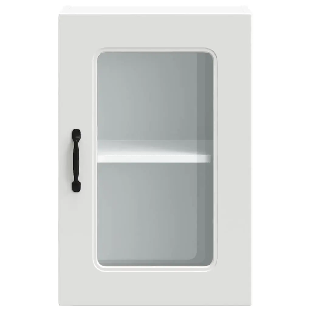 White Engineered Wood Wall Cabinet with Glass Door
