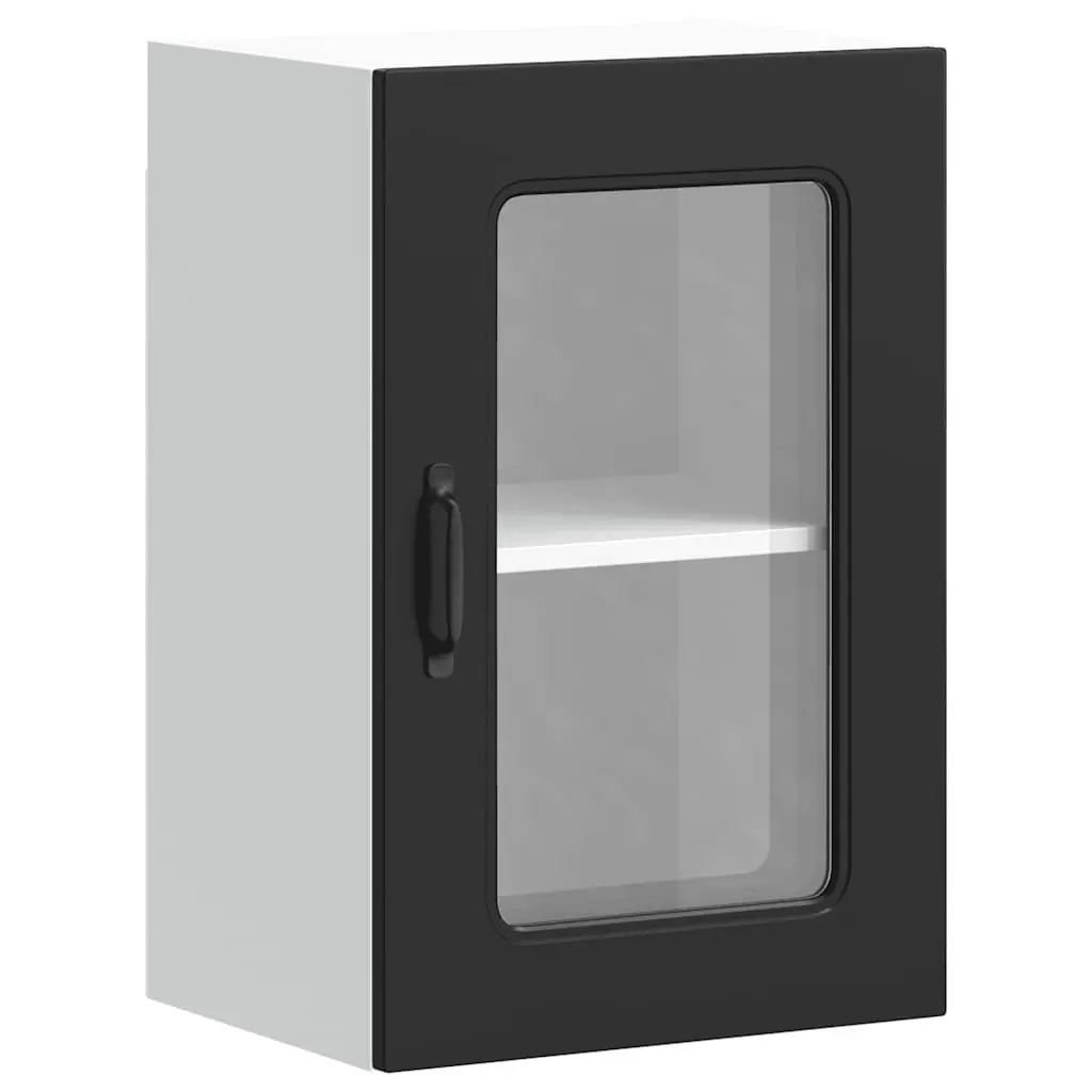 Kitchen Wall Cabinet Glass Door Organizer Black Engineered Wood