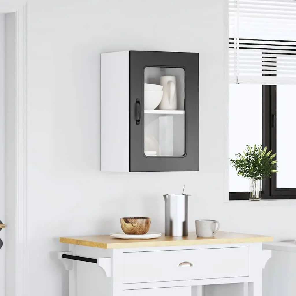 Kitchen Wall Cabinet Glass Door Organizer Black Engineered Wood