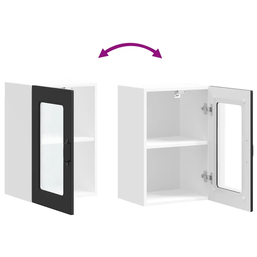 Kitchen Wall Cabinet Glass Door Organizer Black Engineered Wood