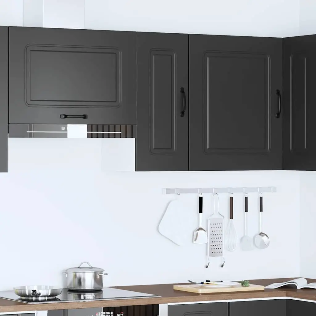 Kitchen Wall Cabinet Black Engineered Wood Storage Cupboard Organiser Unit