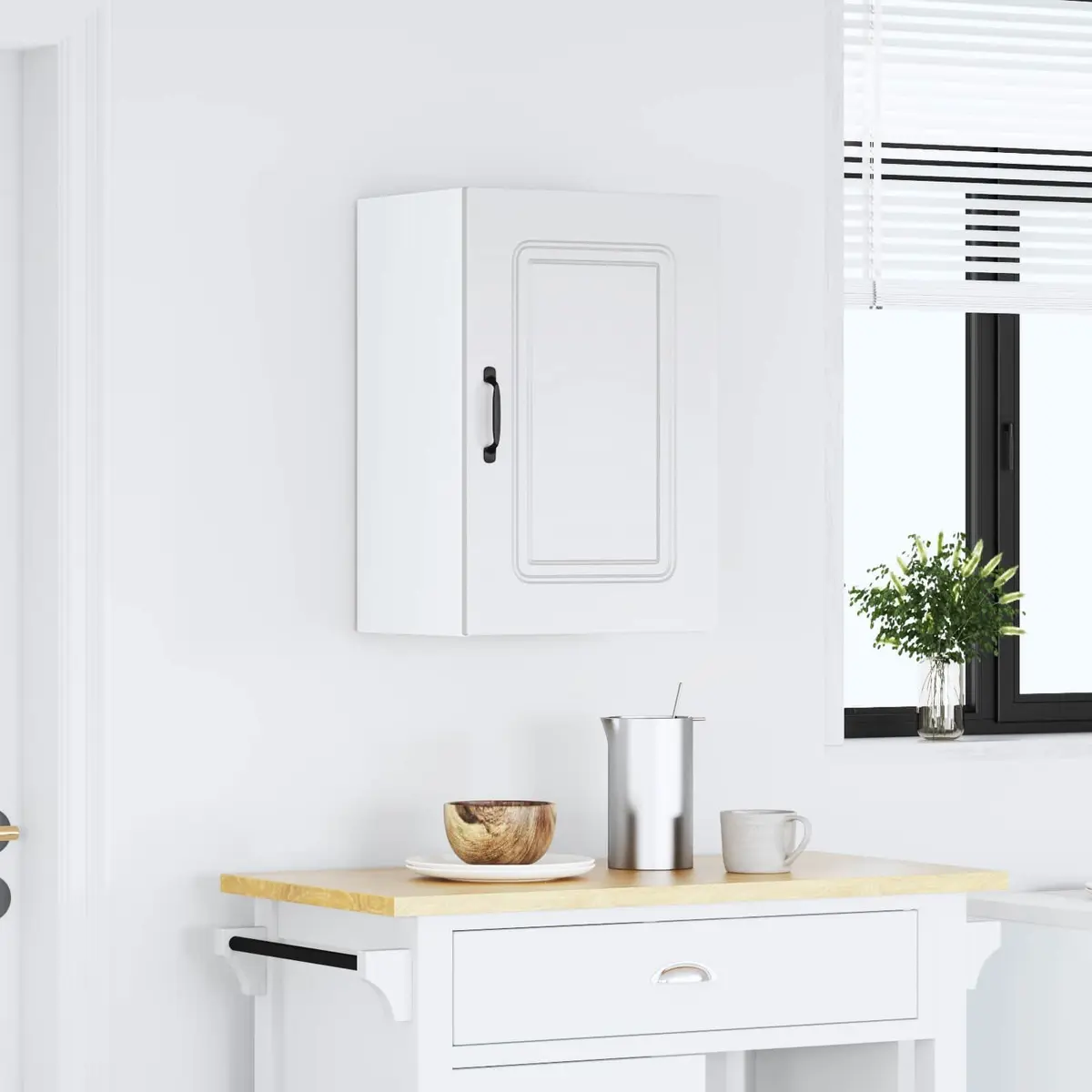 White Engineered Wood Kitchen Wall Cabinet Storage Cupboard with Doors