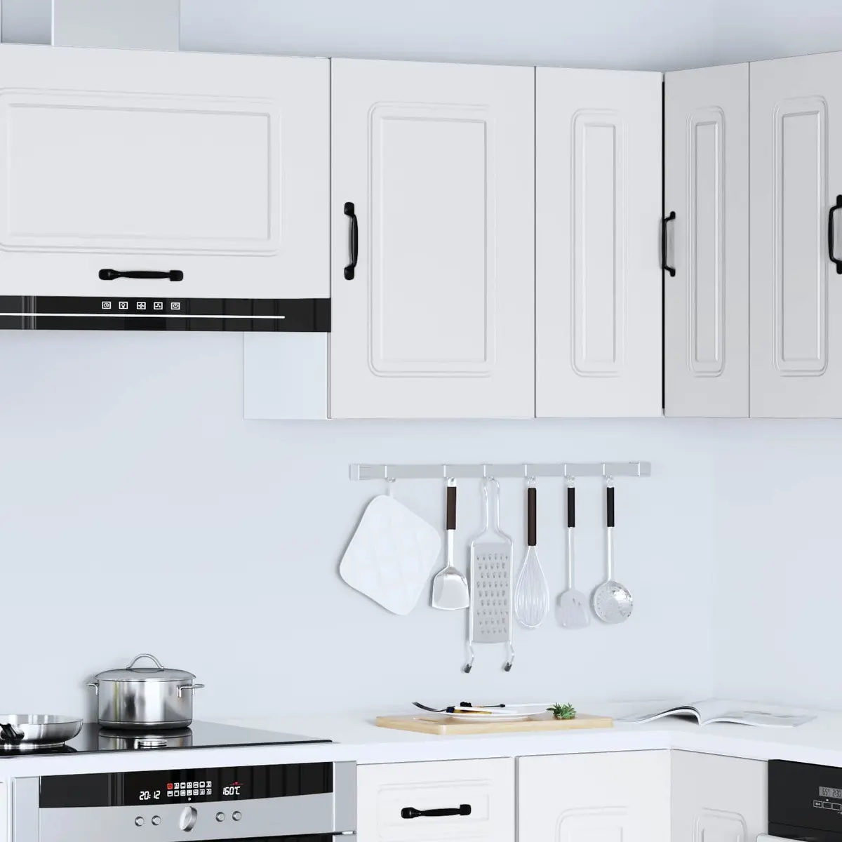 White Engineered Wood Kitchen Wall Cabinet Storage Cupboard with Doors