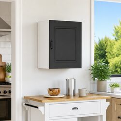 Kitchen Wall Cabinet Black Engineered Wood Storage Cupboard Doors Organiser