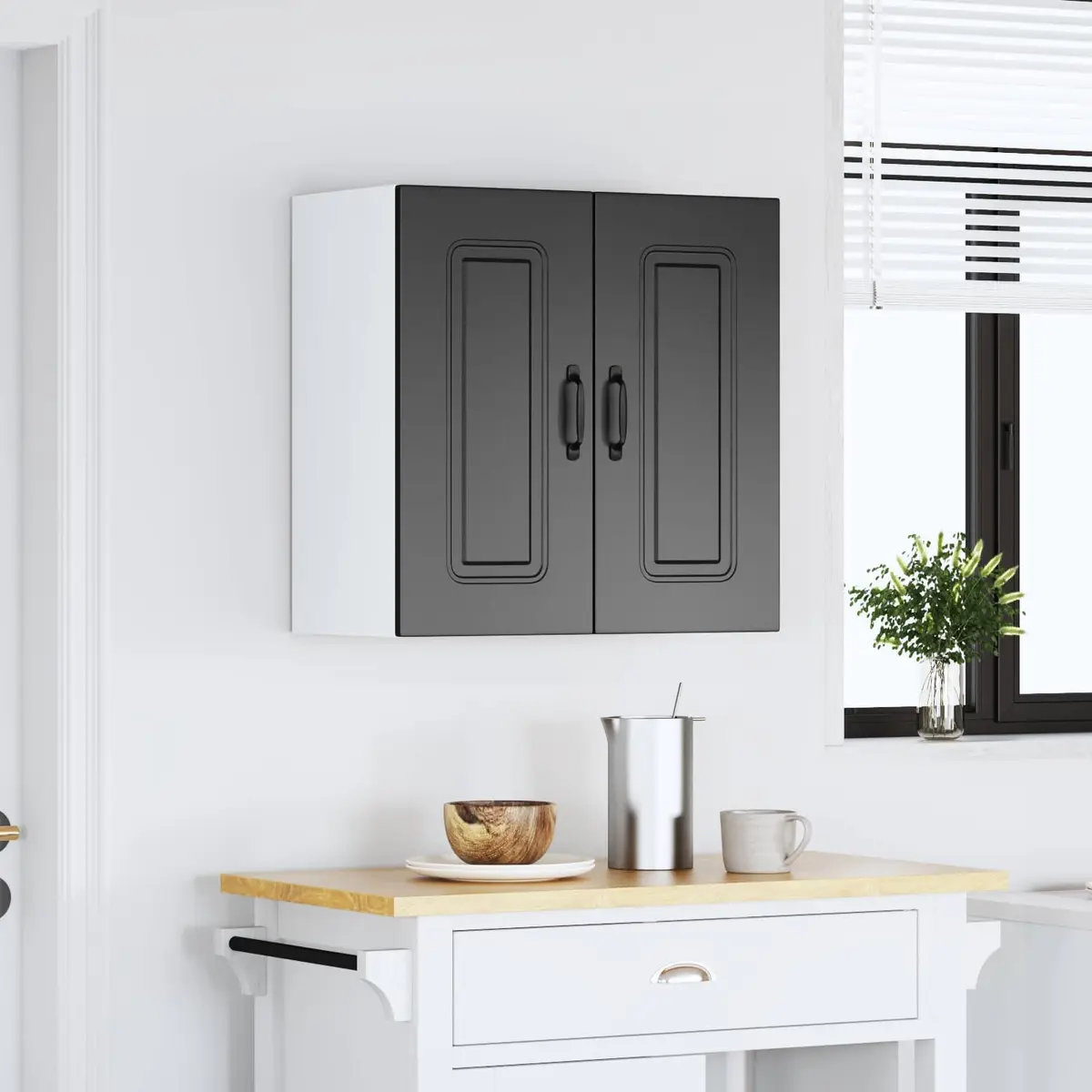 Engineered Wood Black Kitchen Wall Cabinet
