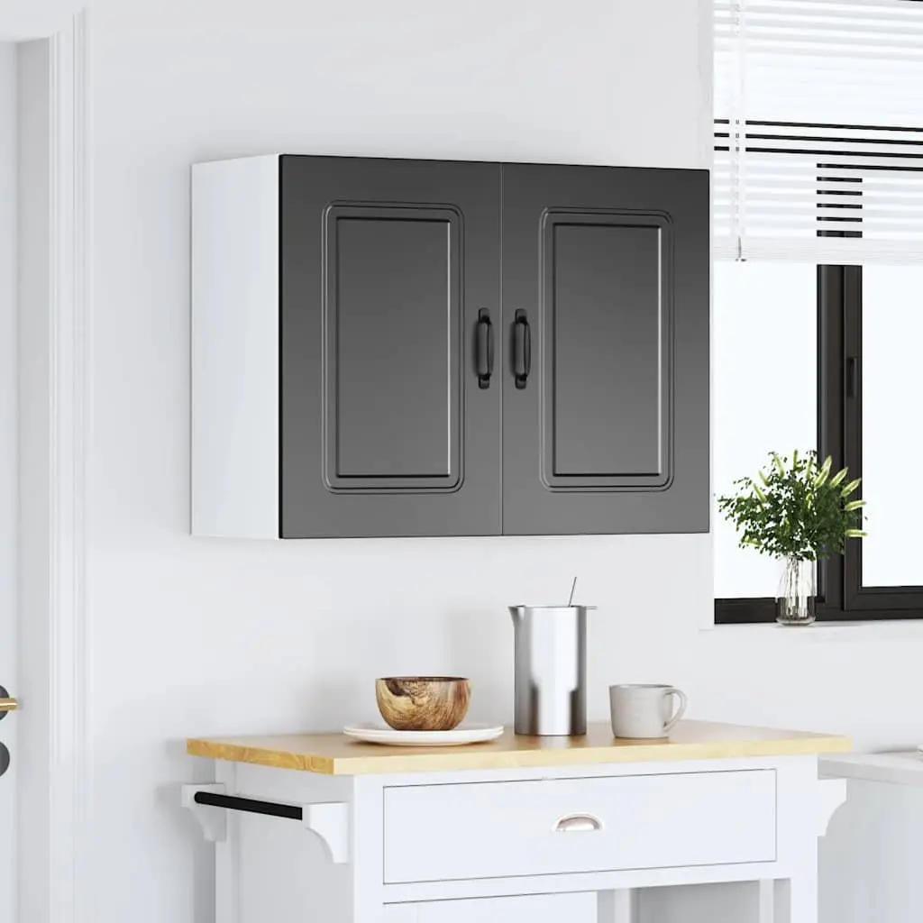 Kitchen Wall Cabinet Black Engineered Wood Storage Organizer with Door