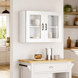 Kitchen Wall Cabinet Glass Door White High Gloss Engineered Wood Storage Unit