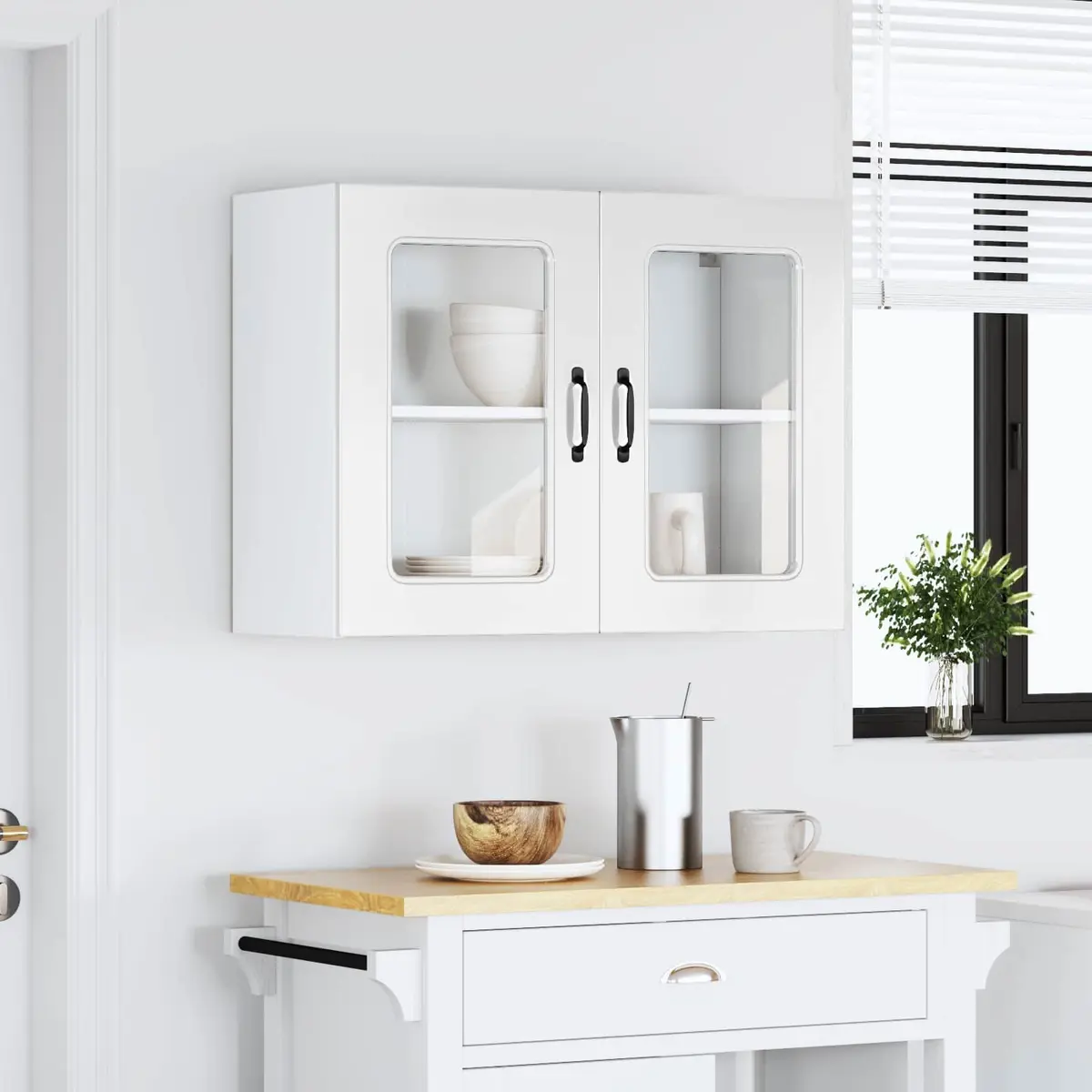 Engineered Wood Kitchen Wall Cabinet with Glass Door