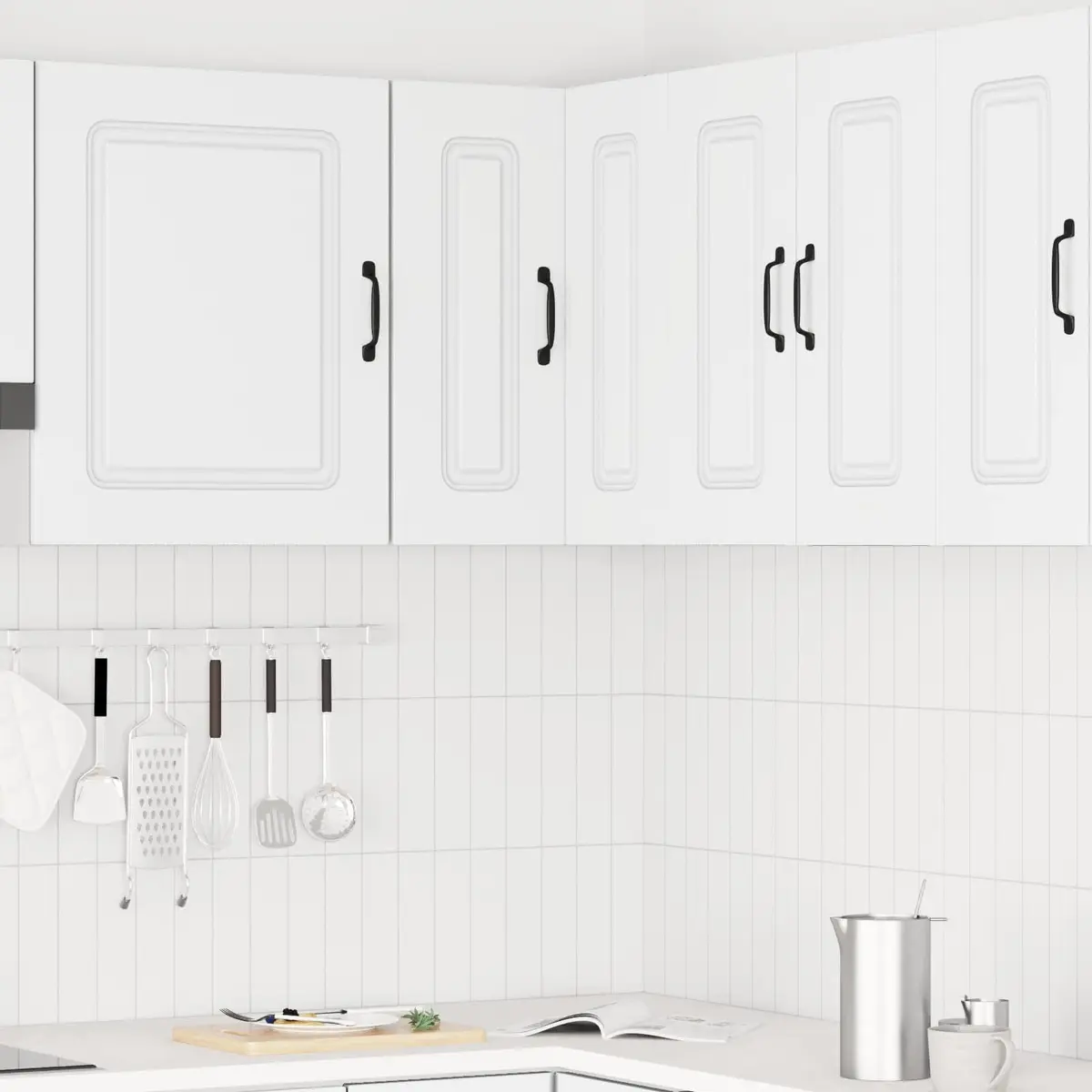 White Engineered Wood Kitchen Corner Cabinet Wall Mounted Storage Organizer