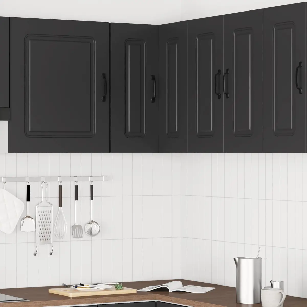 Kitchen Wall Corner Cabinet Black Engineered Wood Storage Cupboard