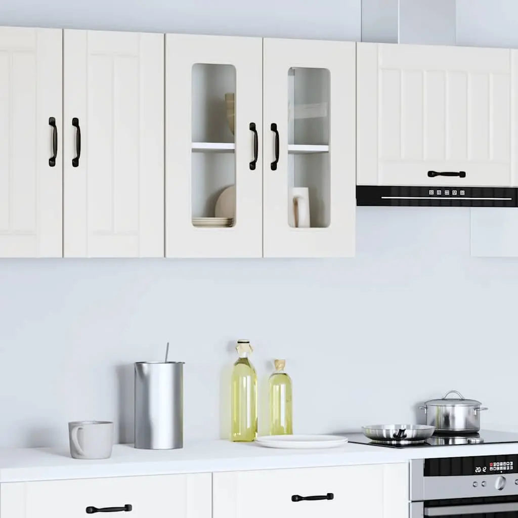 Kitchen Wall Cabinet Glass Door White Engineered Wood Wall-Mounted Storage Unit