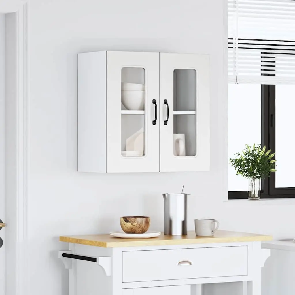 Kitchen Wall Cabinet Glass Door White Engineered Wood Wall-Mounted Storage Unit