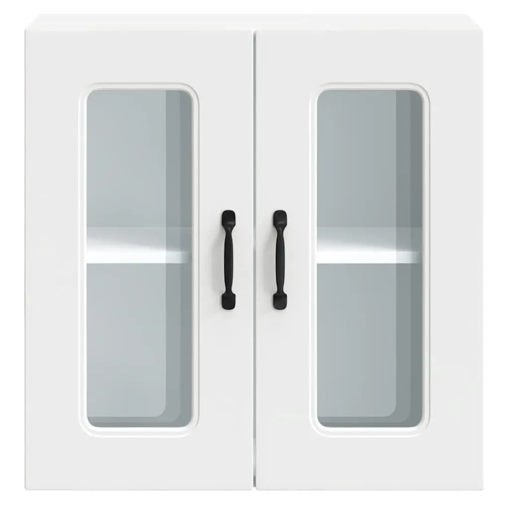 Kitchen Wall Cabinet Glass Door White Engineered Wood Wall-Mounted Storage Unit