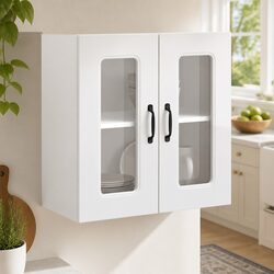 Specifications for Kitchen Wall Cabinet: Glass Door, White Finish