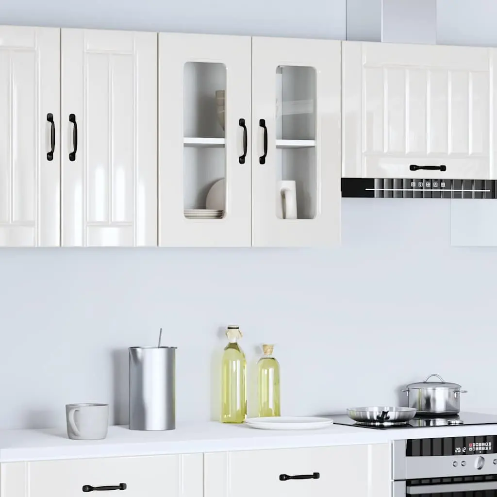Kitchen Wall Cabinet Glass Door White Engineered Wood Storage Unit Organiser
