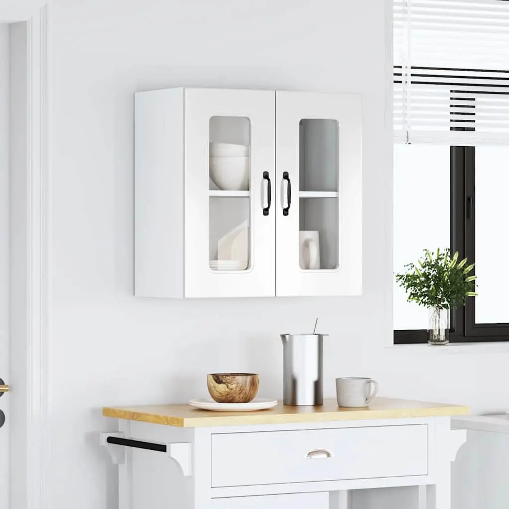 Kitchen Wall Cabinet Glass Door White Engineered Wood Storage Unit Organiser